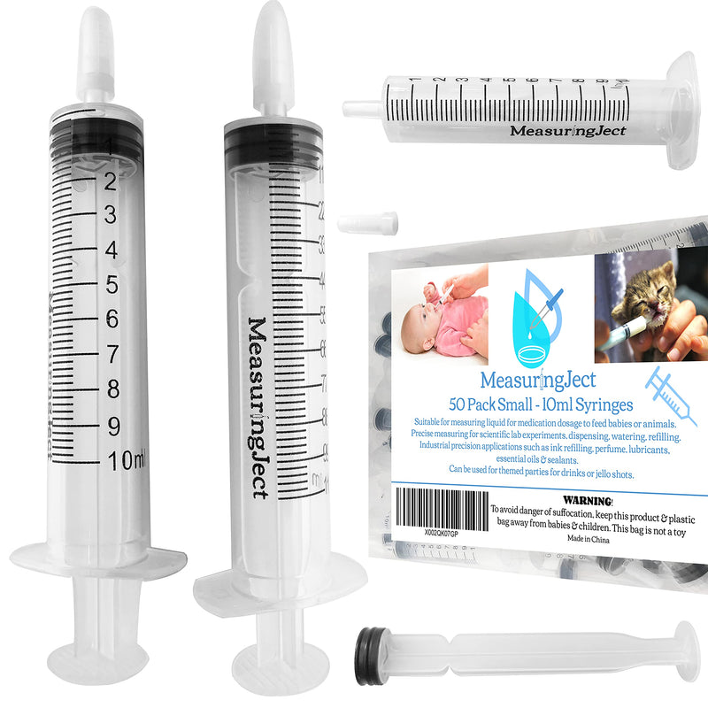 50 Pack Plastic Syringe for Measuring Scientific Measurement Syringes Multiple Uses Labs watering Feeding Printed Measuring Gauge (10ml) By MeasuringJect