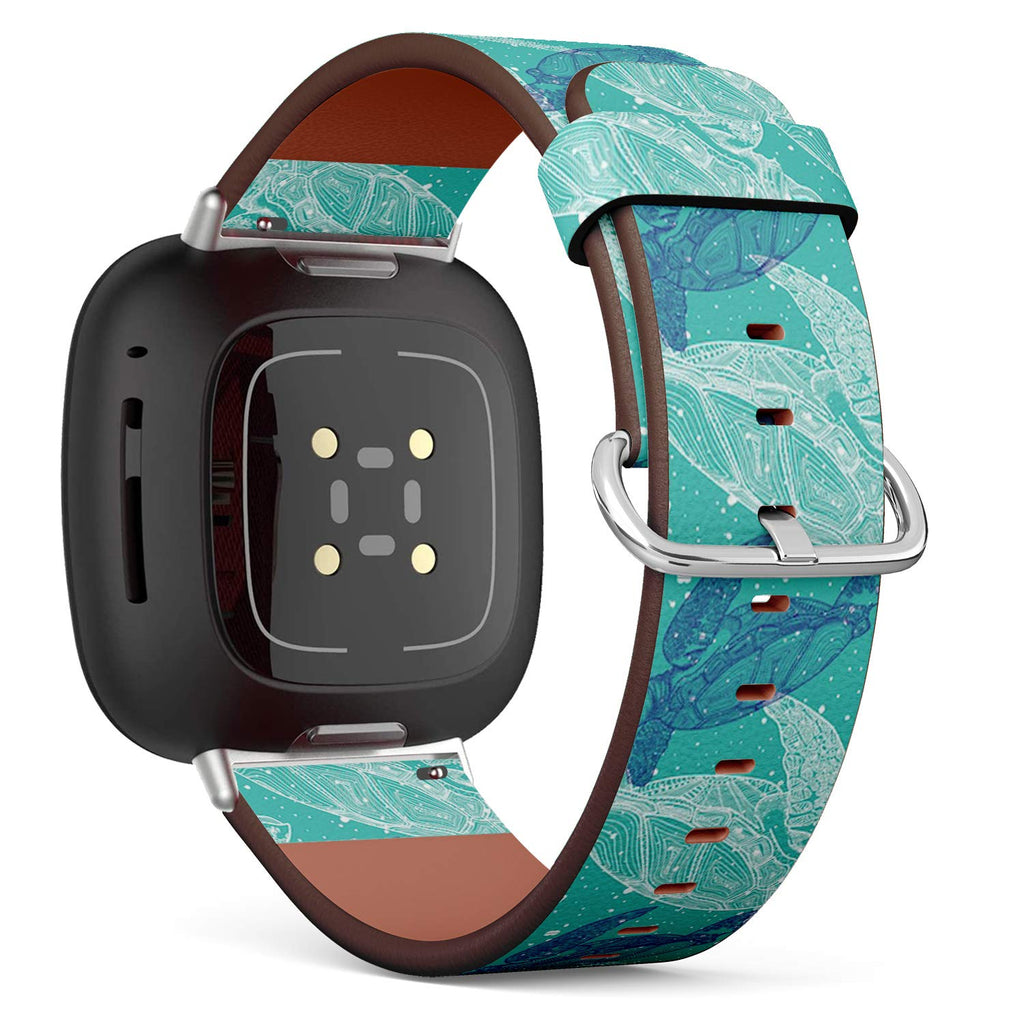 SMODDIX Replacement Band Compatible with Fitbit Sense/Fitbit Versa 3, Leather Strap Wristband Bracelet (Sea Turtles Marine)