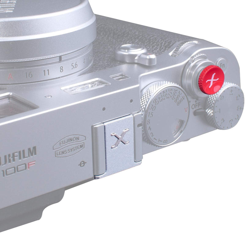 VKO Camera Hot Shoe Cover Protector Cap Compatible with Fujifilm XPro3 XPro2 XT4 XT3 XT2 XT1 X-T30 X-T20 X-T10 XE3 XE2S X100V X100F X100T X100 Soft Release Button Kit(SSXR) w/ button Silver Silver Red