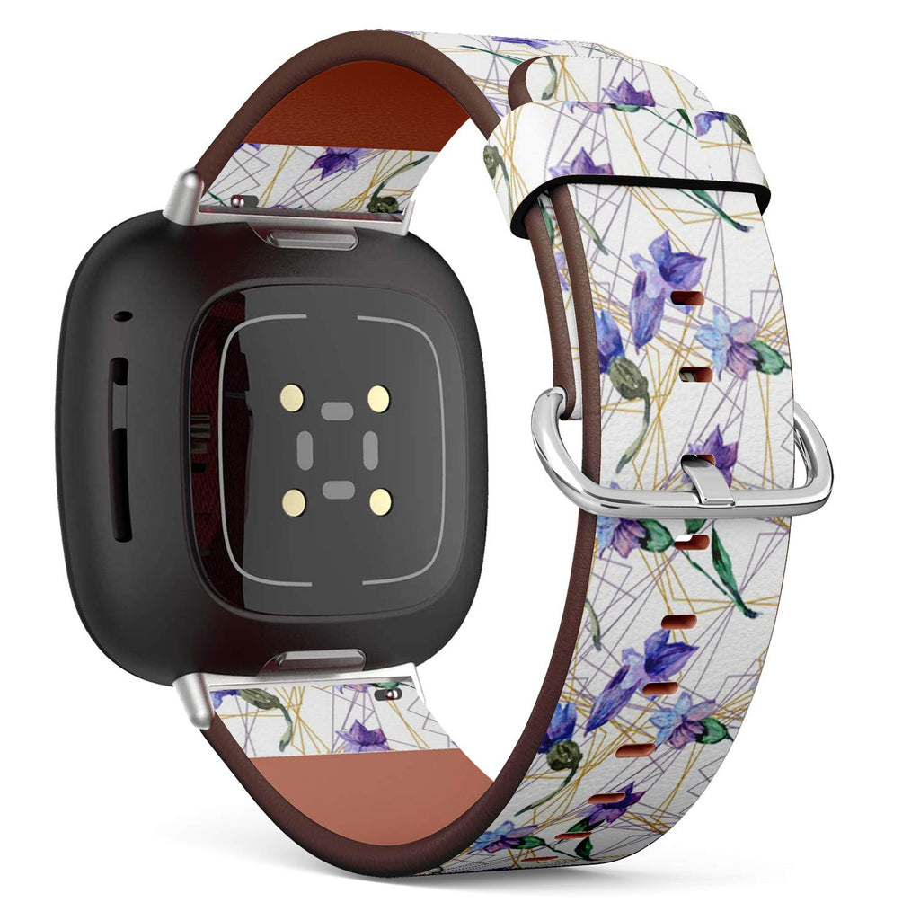 SMODDIX Replacement Band Compatible with Fitbit Sense/Fitbit Versa 3, Leather Strap Wristband Bracelet (Purple Lavender Floral Botanical Flower)