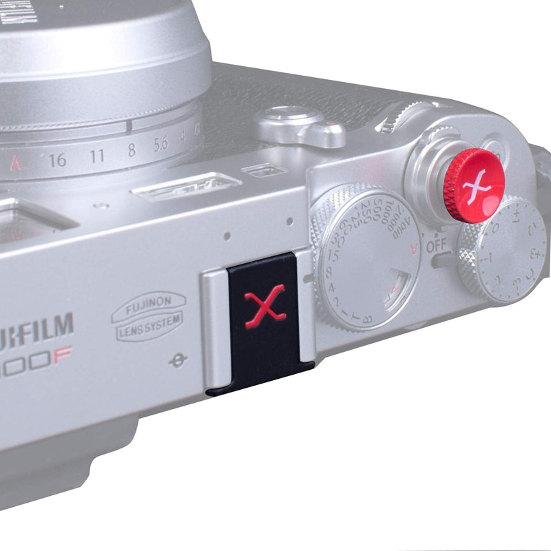 VKO Camera Hot Shoe Cover Protector Cap Compatible with Fujifilm XPro3 XPro2 XT4 XT3 XT2 XT1 X-T30 X-T20 X-T10 XE3 XE2S X100V X100F X100T X100 Soft Release Button Kit(BRXR) w/ button Black Red Red