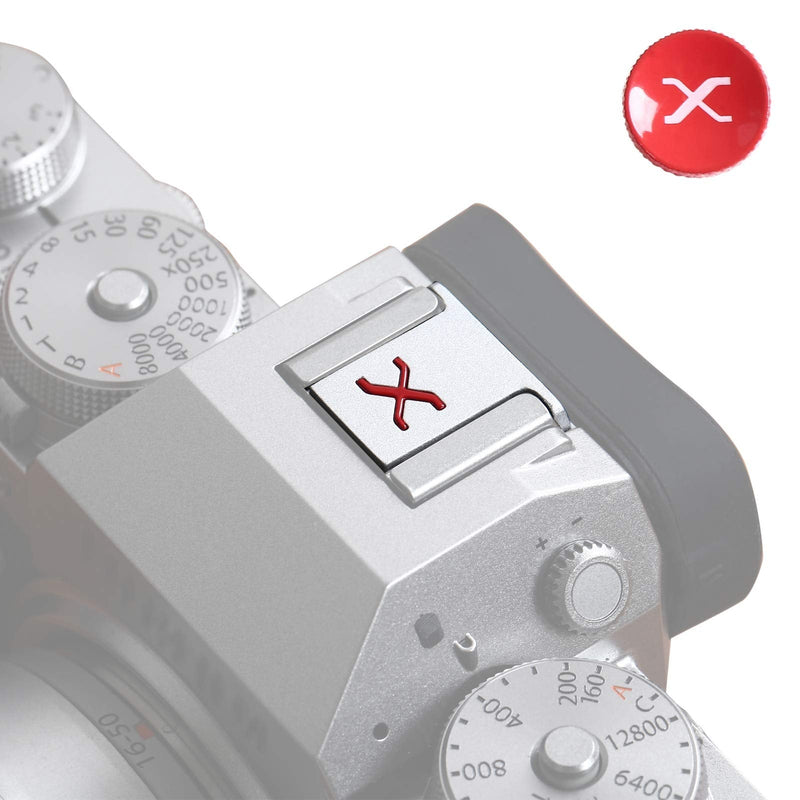 VKO Camera Hot Shoe Cover Protector Cap Compatible with Fujifilm XPro3 XPro2 XT4 XT3 XT2 XT1 X-T30 X-T20 X-T10 XE3 XE2S X100V X100F X100T X100 Soft Release Button Kit(SRXR) w/ button Silver Red Red