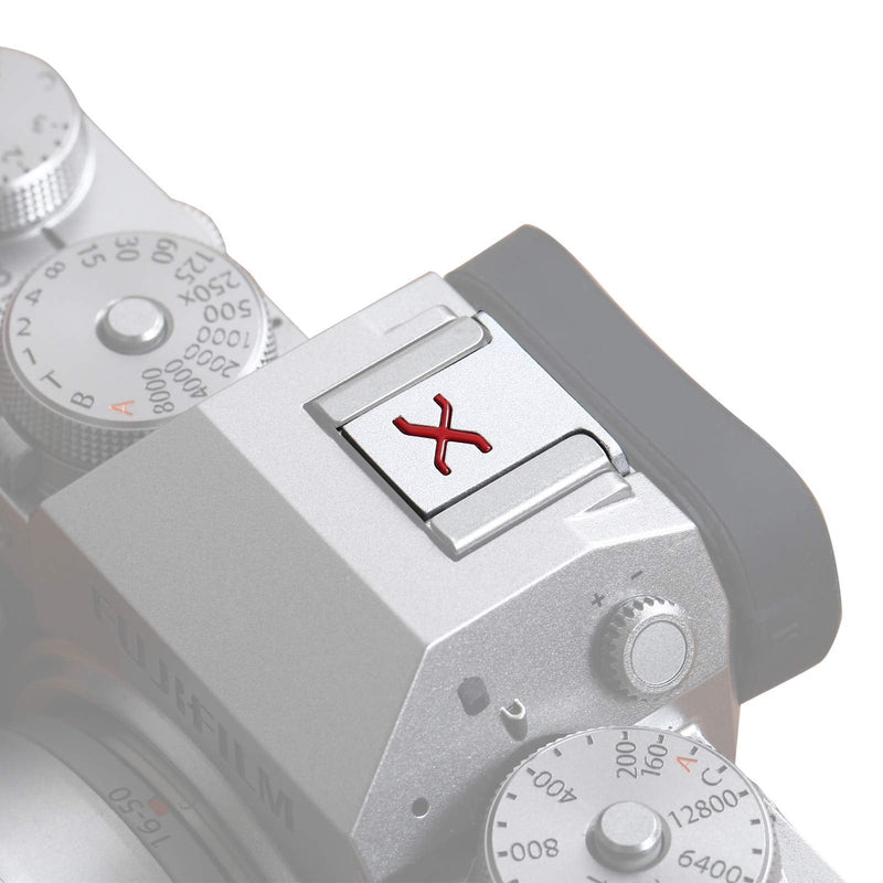 VKO Camera Hot Shoe Cover Protector Cap Compatible with Fujifilm X-S10 XH1 XPro3 XPro2 XT4 XT3 XT2 XT30 XT20 XE3 XE2S XT200 XT100 X100V X100F X100T Cameras(SRX) w/o button Silver Red