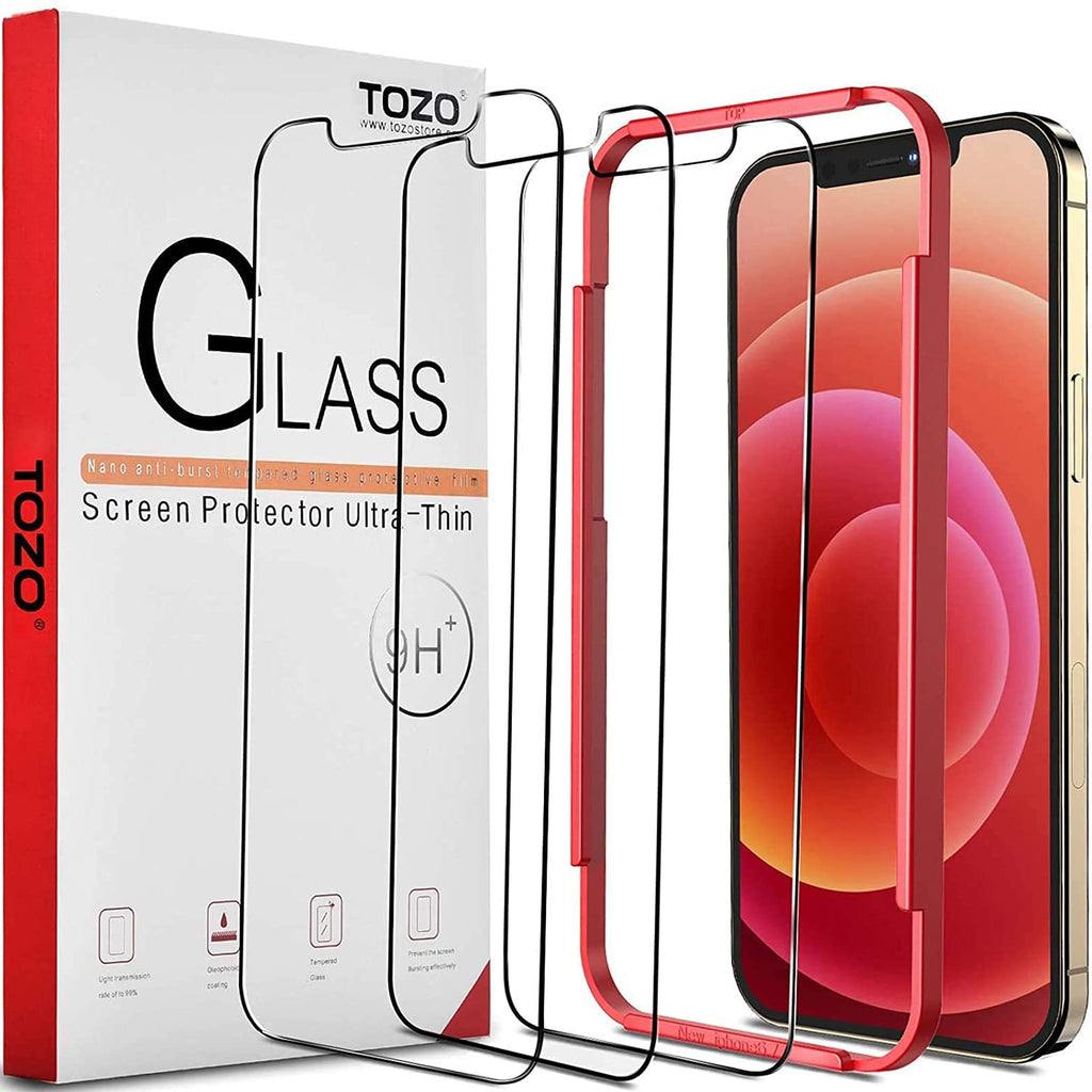 TOZO Compatible for iPhone 12 and Compatible for iPhone 12 Pro Screen Protector 3 Pack Premium Tempered Glass 0.26mm 9H Hardness 2.5D Film Easy install 6.1 inch