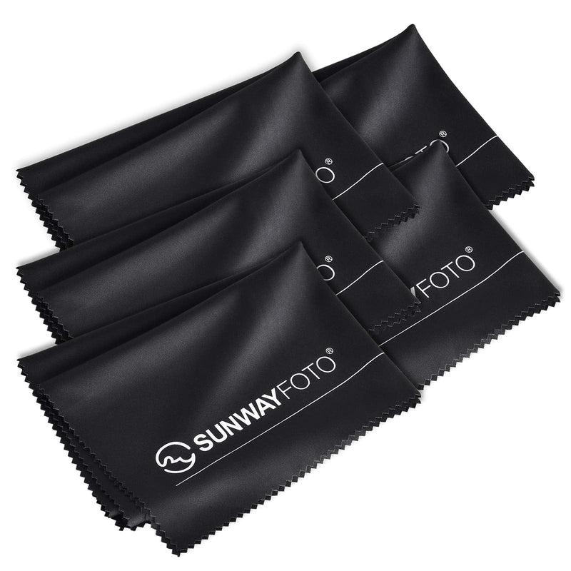 SUNWAYFOTO Microfiber Cleaning Cloth Extra Large (12 x 16 inch, Pack of 5, Black) for Smartphones, Tablets, TV, Notebook or Desktop Screen, Display Cabinets, Mirrors, Glass Tables and Ceramics