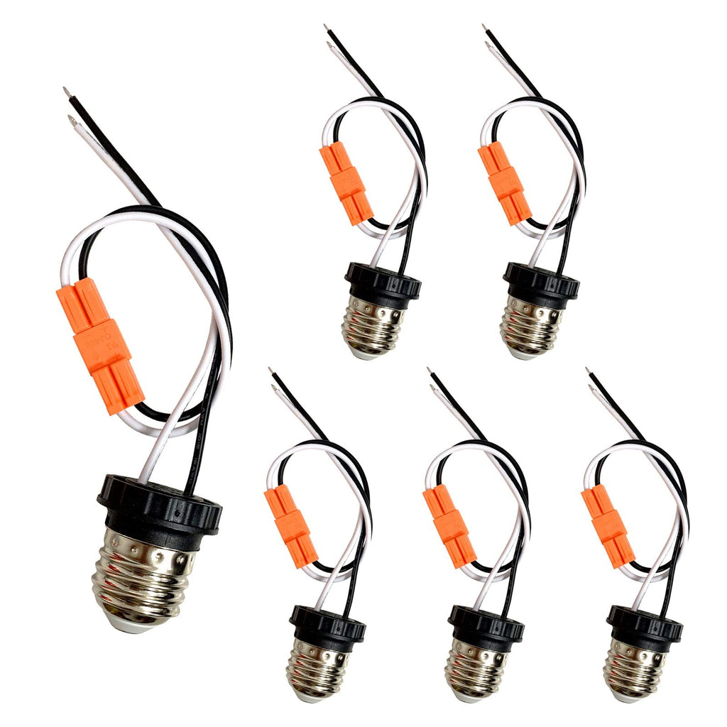 Yiliaw E26 Socket Adapter 6 Pack,Medium Base Male Screw In Light Bulb Socket Pigtail For Led Ceiling lights downlight