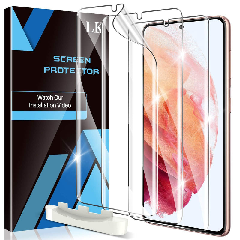 LK 3 Pack Screen Protector Compatible with Samsung Galaxy S21, Positioning Tool, in-Display Fingerprint Support, Maximum Coverage, Flexible TPU Film, Model No. Z1