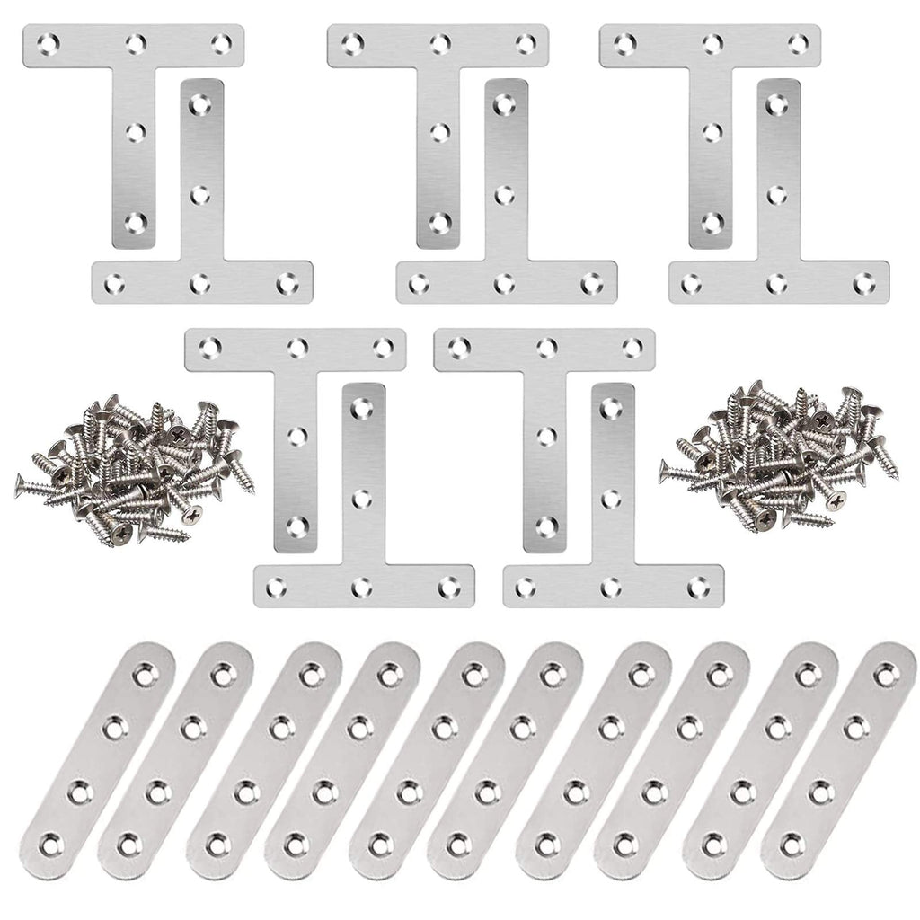 UD 20 Pieces of Stainless Steel Angle Steel Brackets, Used for Flat Repair Repair Plate Connection Bracket Support Stainless Steel t Brackets 80mm x 80mmx10 Pieces, Straight Flat Brace 76mmx16mmx2mmx10