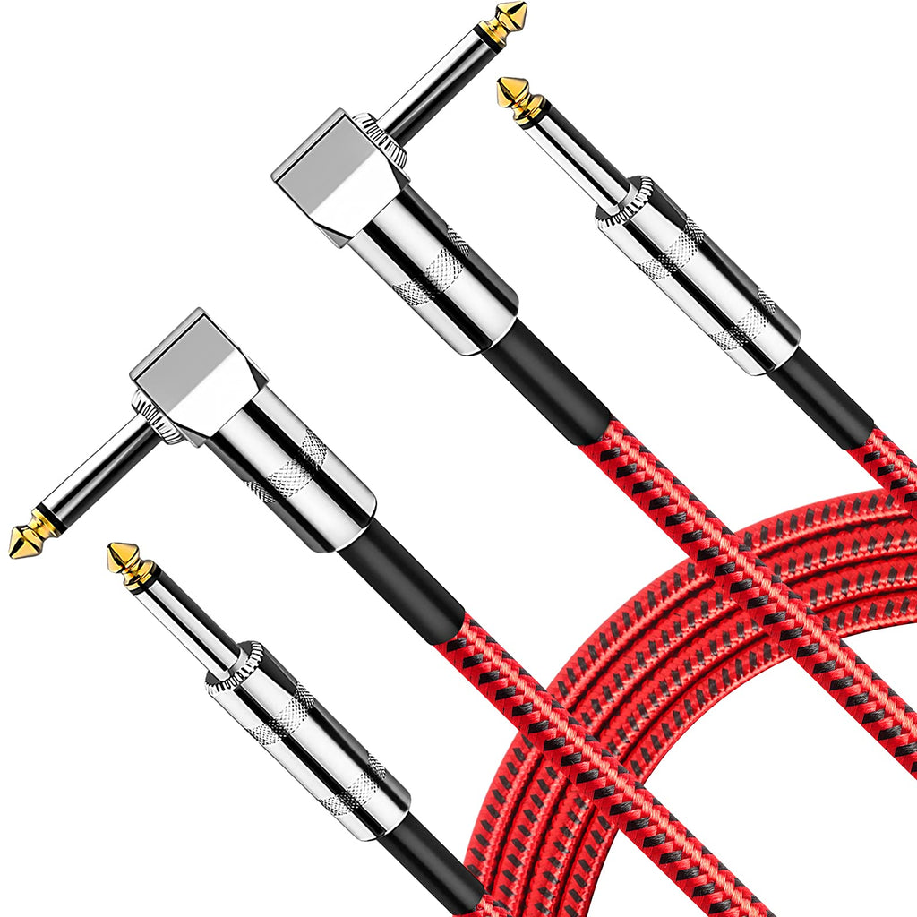 Guitar Cable 20 ft, Electric Guitar Cord 20 ft, 1/4" TS Amp Instrument Cable Acoustic Guitar, Electric Mandolin, Bass, Keyboard, Pro Audio, Speaker (Straight to Right Angle, Red)