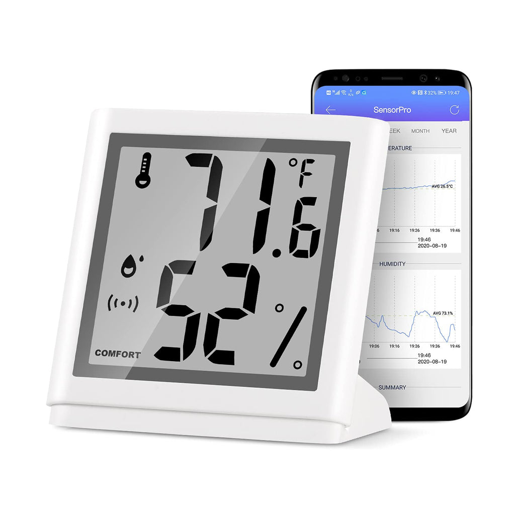 NEWOKE Digital Hygrometer Indoor Thermometer,Humidity and Temperature Sensor with LCD Display,App Notification Alert,Data Storage Export