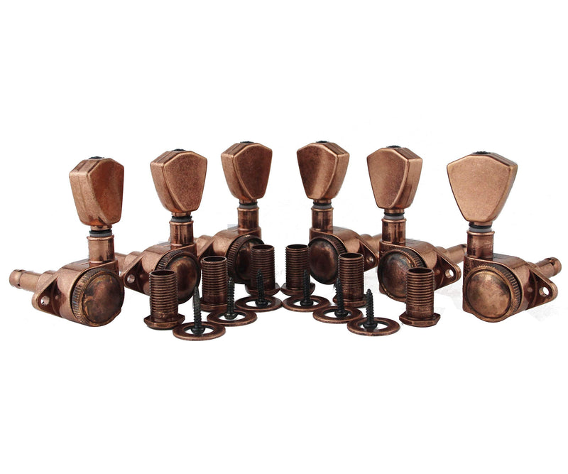 [AUSTRALIA] - Guyker Guitar Locking Tuners (3L + 3R Handed) - 1:21 Models Rear Lock String Tuning Key Pegs Machine Head with Trapezium Handle Replacement for Electric, Folk or Acoustic Guitars - Antique Bronze 