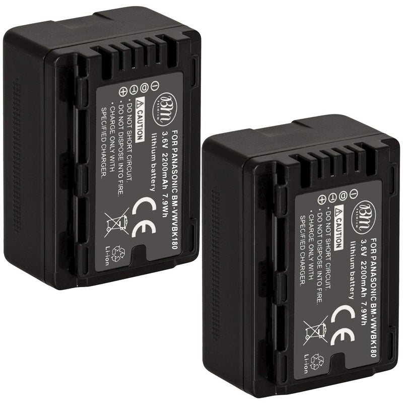 BM Premium 2 Pack VW-VBK180 Batteries for Panasonic HC-V10 HC-V100 HC-V500 HC-V600M HC-V700 HDC-HS40 HS40K HS60 HS60K HS80 HS80K SDR-T71 T76 Camcorder