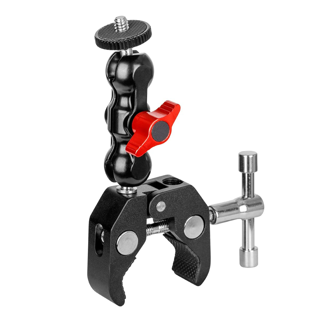 Multi-Function Camera Mount Clamp with 360° Ballhead Arm,Magic Arm Mount Bracket for DSLR Camera/Field Monitor/LED Ball Arm-Red