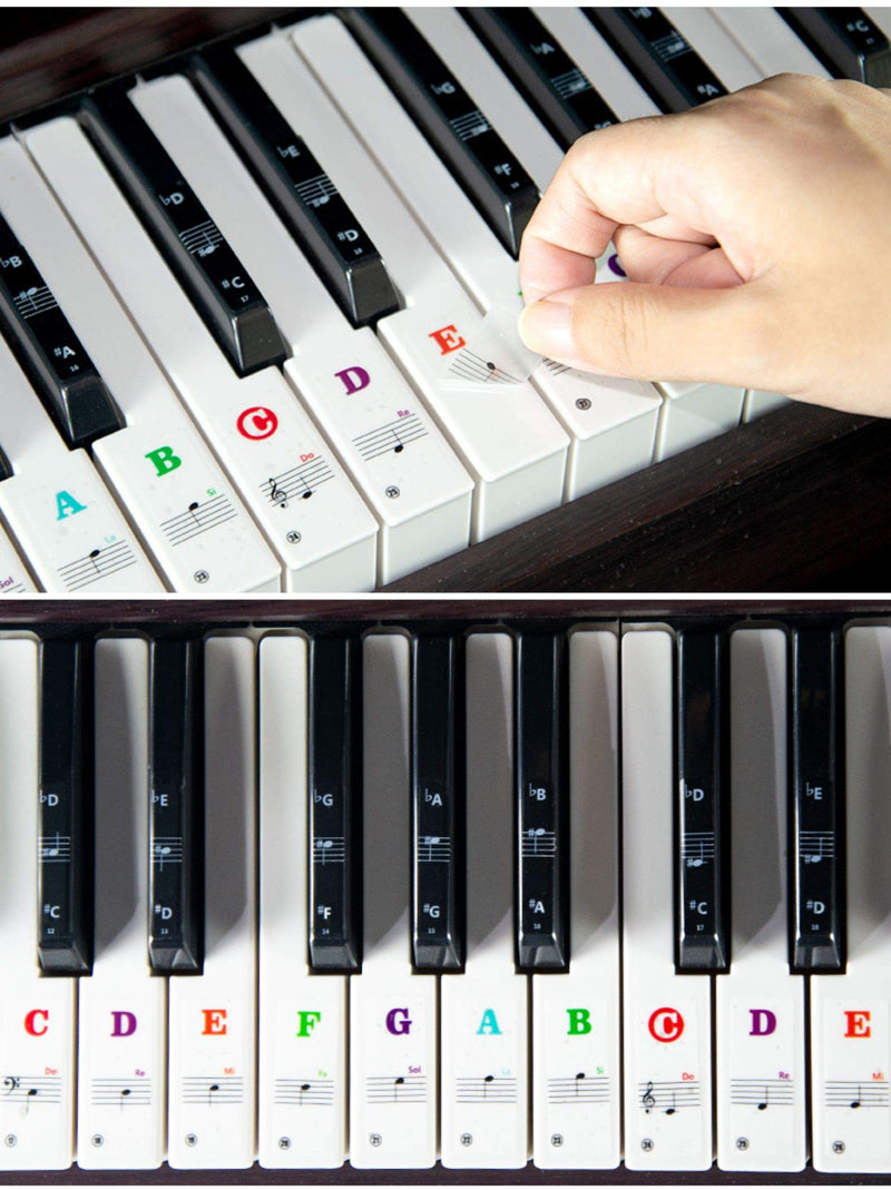 Piano Keyboard Stickers for 88/61/54/49 Key. Colorful Large Bold Letter Piano Stickers Perfect for Kids Learning Piano. Multi-Color, Transparent and Removable