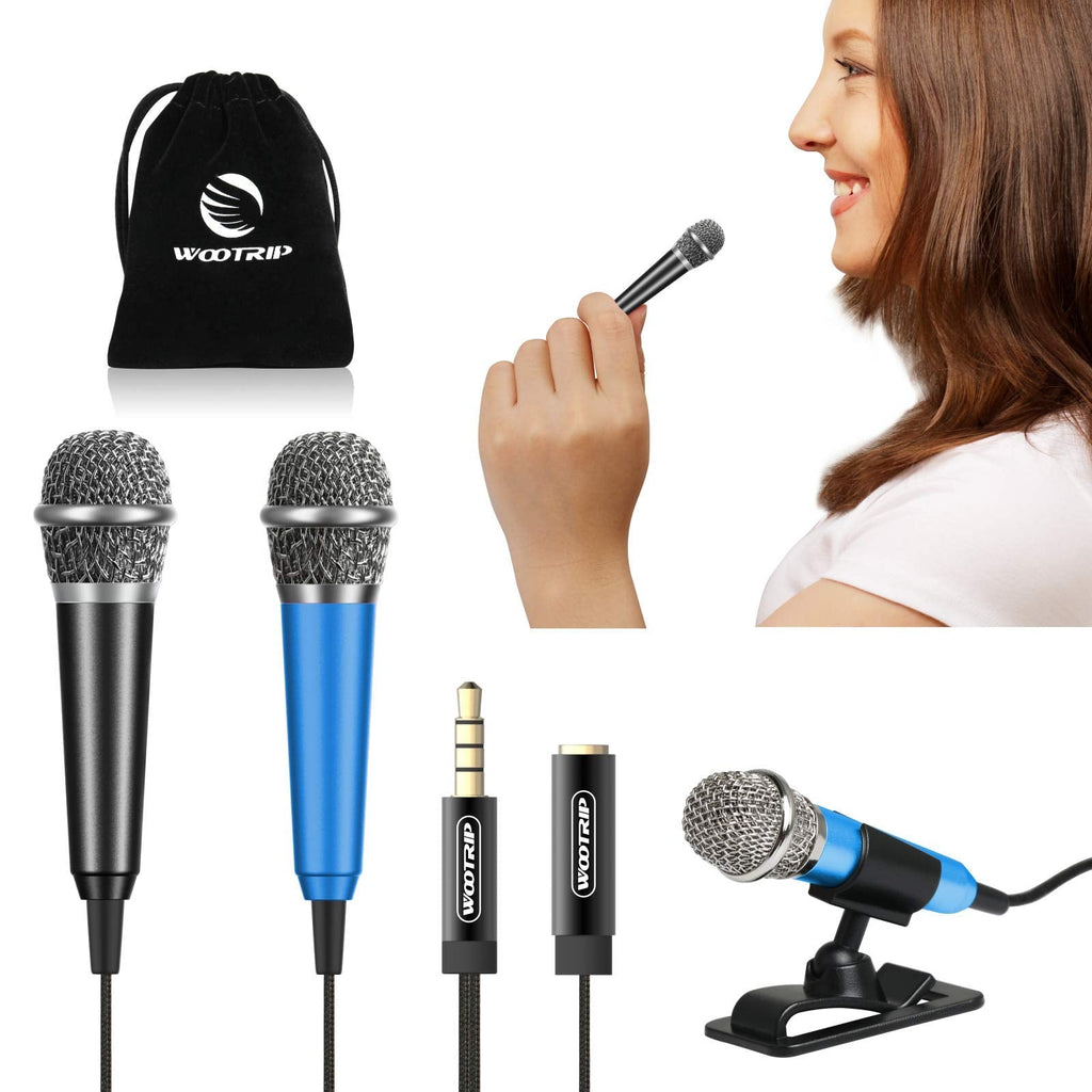 [2PCS] Mini Karaoke Microphone, Wootrip Mini Voice Recording Microphone Portable Karaoke Mic for Singing, Recording, Voice Recording(Black/Blue) Black Blue