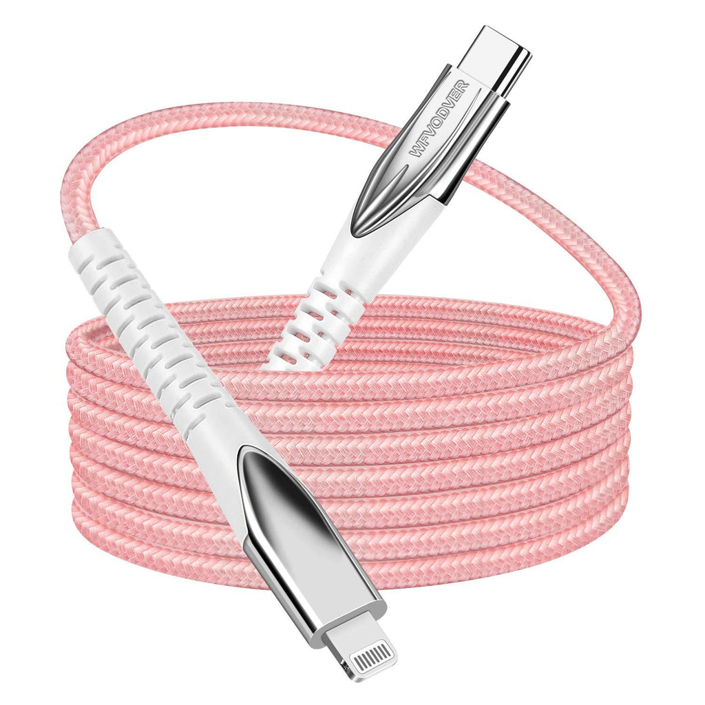 USB-C to Lightning Cable [MFI Certified]10FT/3M WFVODVER iPhone 12 Nylon Braided Type C Fast Charging Cable Compatible with iPhone 12/12Mini/12 Pro/11/11Pro/11 Pro Max/X/XS/XR/XS MAX (Pink) Pink