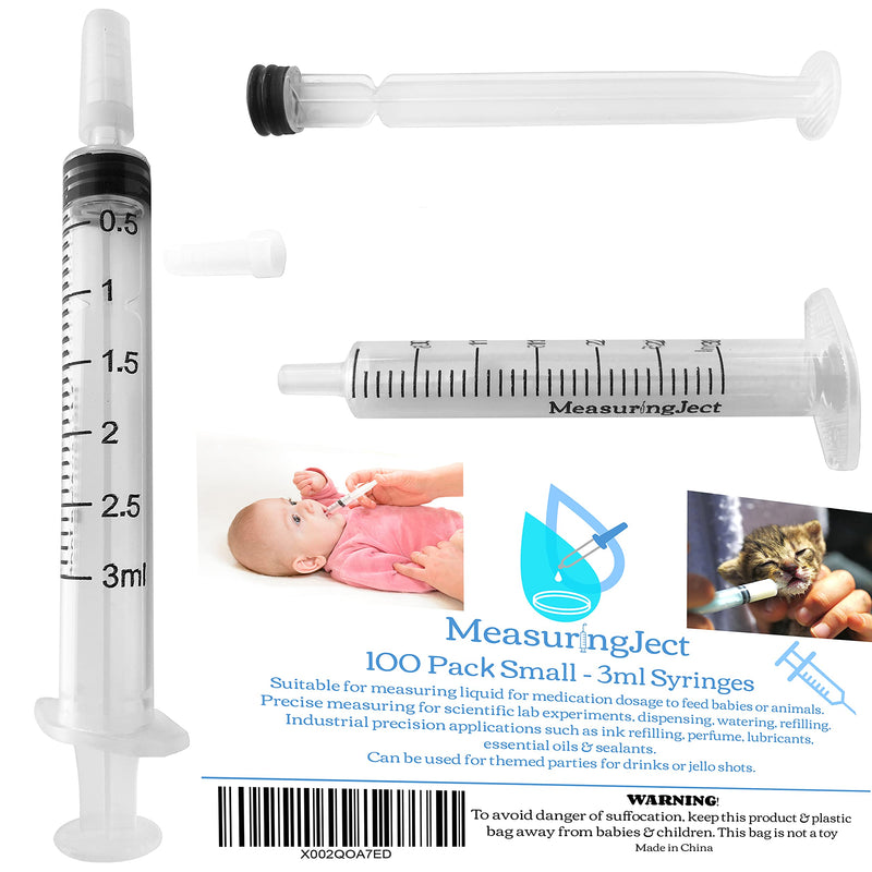 100 Pack Plastic Syringe for Measuring Scientific Measurement Syringes Multiple Uses Labs watering Feeding Printed Measuring Gauge (3ml) By MeasuringJect