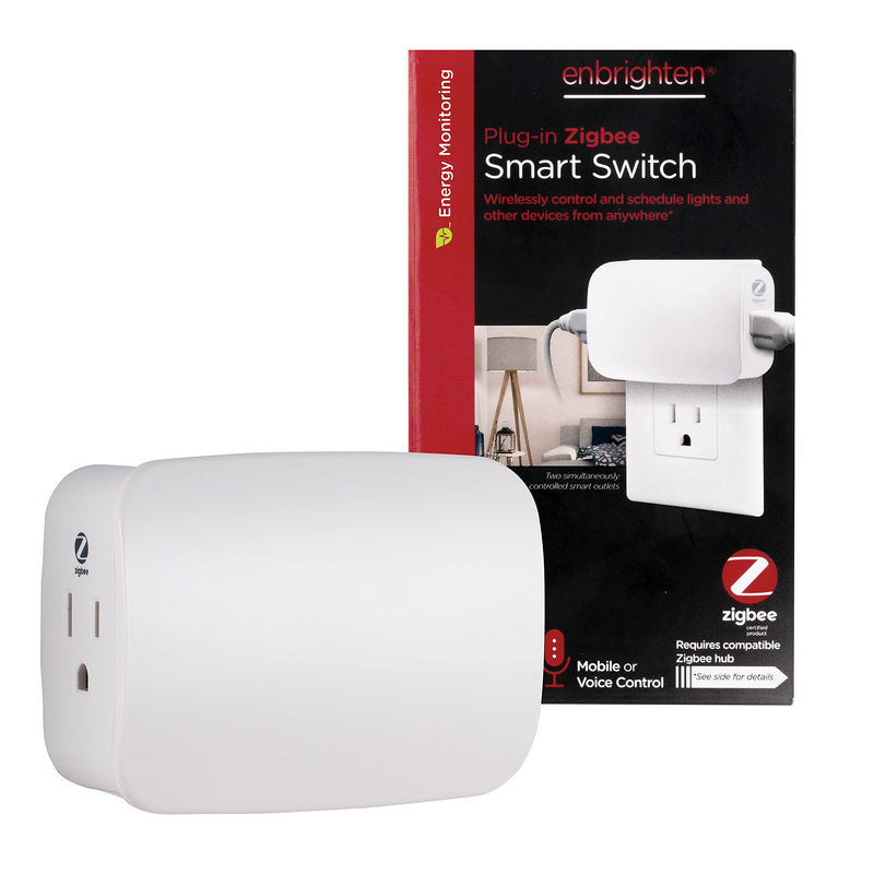 Enbrighten Zigbee Switch, Dual Outlet Control Plug-In, Pairs Directly with Echo 4th Gen/Echo Show 10 (All)/Echo Studio/Echo Plus (All)/Eero Pro 6, White, 43095