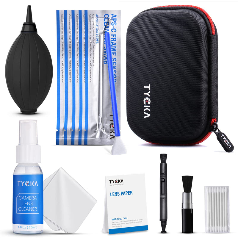 TYCKA Camera Lens Cleaning Kit with 30ml Sensor Cleaning Solution, Improved Air Blower, APS-C Sensor Cleaning Swabs, Soft Brush, Carrying Case, Lens Cleaning Pen for DSLR Camera Lens Sensors