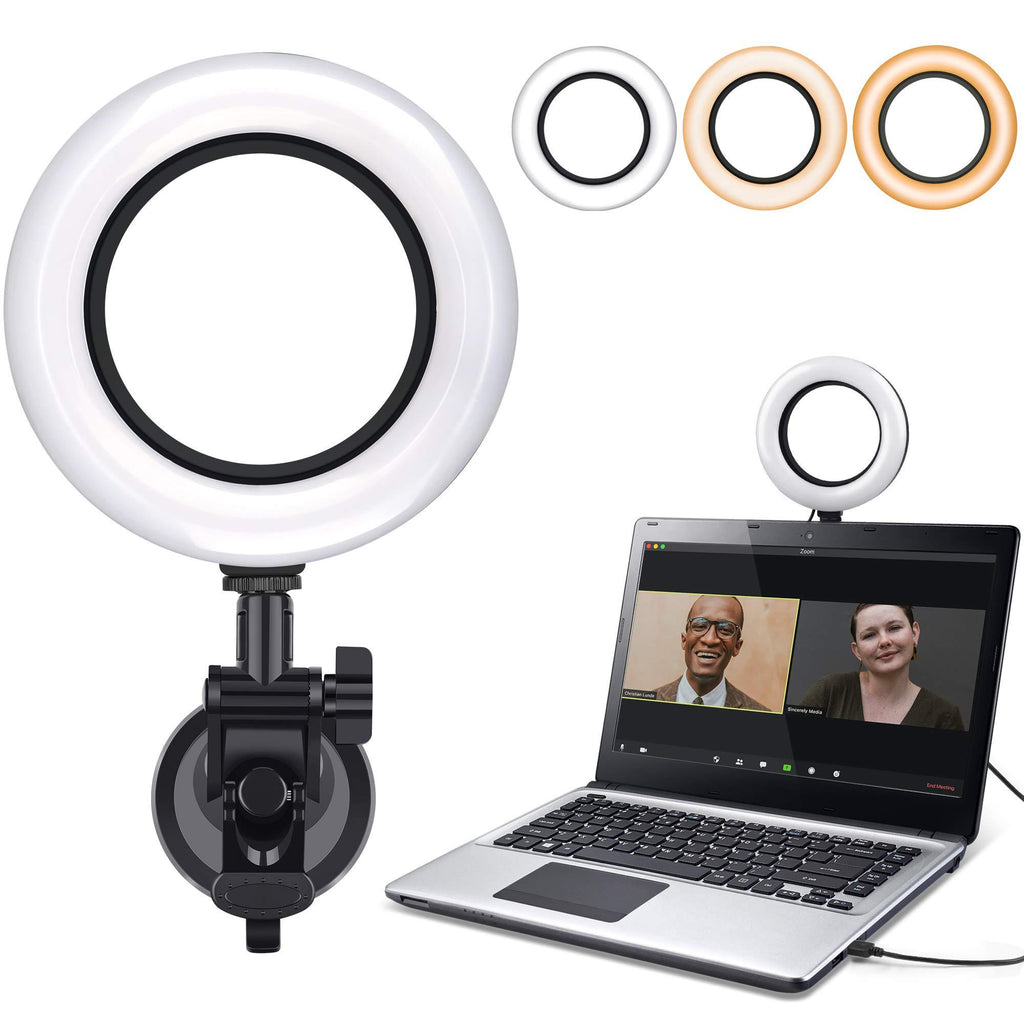 Hagibis Video Conference Lighting Kit,Computer/Laptop Moniter LED Video Light Dimmable 6500K Ring Light for Remote Working,Zoom Call,Self Broadcasting,Live Streaming. White-Suction cup
