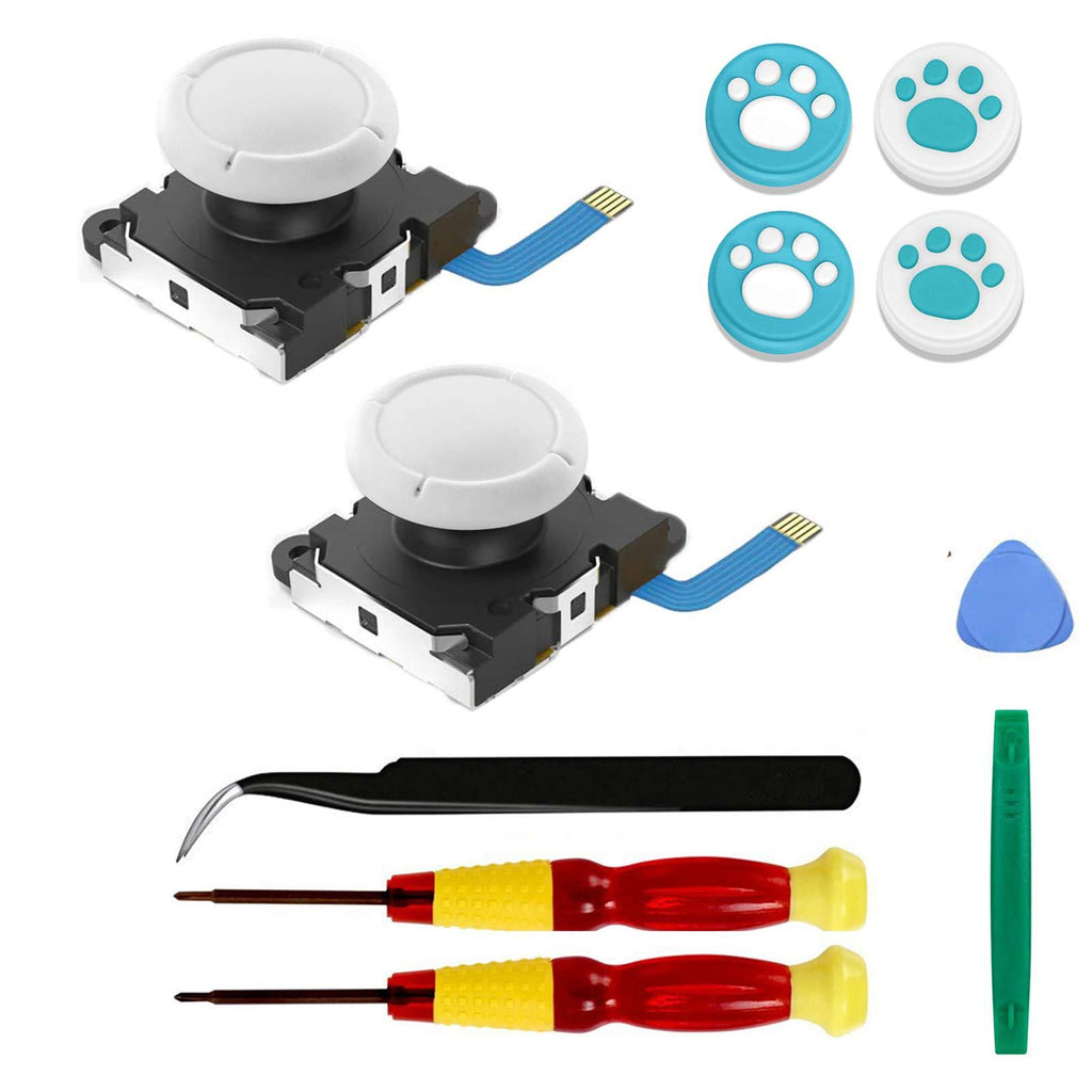 Veanic 2-Pack White Replacement Joystick Analog Thumbstick Part for Nintendo Switch Lite Joy-Con Controller - with Repair Tool Kit Y00 Tri-Wing, 1.5 Cross Screwdriver, Pry Tools, 4 Caps