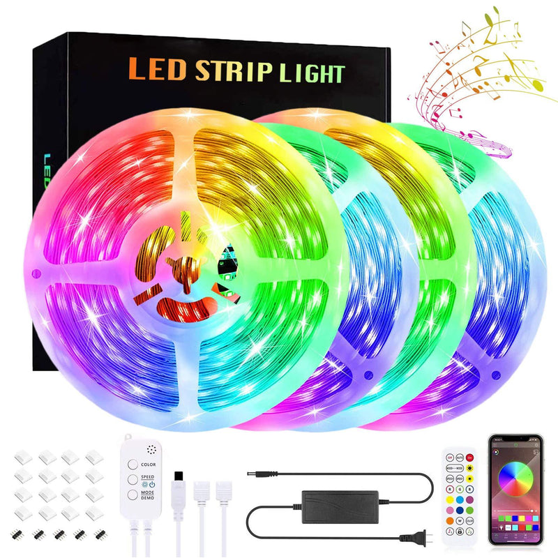 Xinsilu 65.5ft LED Strip Light, SMD 5050 Flexible Rope Light with App Control + 24 Keys Remote Control, led Strip Lights for Bedroom Music sync Light Strip for Living Room、Kitchen、Party ，（4X16ft）