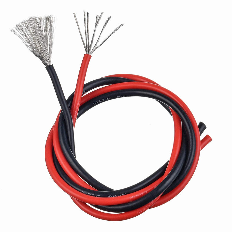 BOJACK 14 Gauge Silicone Wire 10 feet red and 10 feet Black Flexible 14 AWG Stranded Copper Wire(Pack of 1 Pair) 14 AWG silicone wire 10ft red and 10ft black