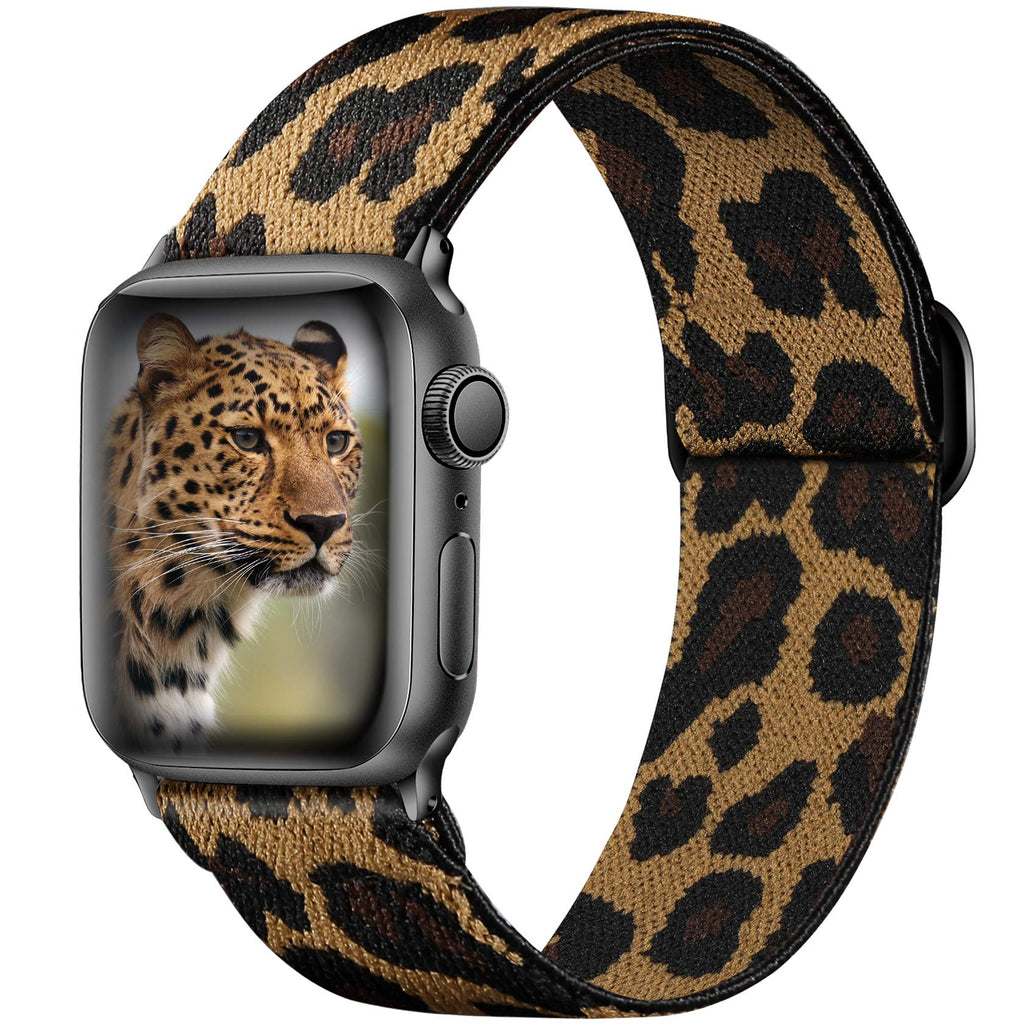 Ouwegaga Adjustable Elastic Bands Compatible for Apple Watch Band 40mm 38mm iWatch SE and Series 6 5 4 3 2 1 FashionCute Soft Stretchy Loop Woven Fabric Wristband for Women Men Leopard Pattern 1-Leopard Pattern 38mm/40mm