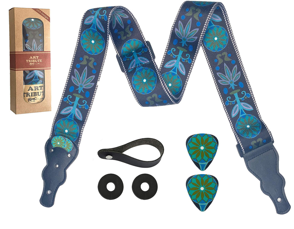 Guitar Strap For Bass, Electric & Acoustic Guitars. Unique Designs Includes 2 Picks + Strap Locks + Strap Button. an Awesome Gift for Men & Women Guitar Players Sea Blue