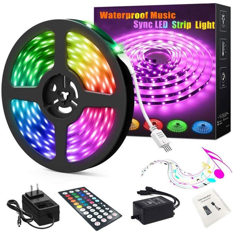 Led Light Strips for Bedroom, 16.4ft Waterproof Music Sync Color Changing Led Strip Lights for Bedroom(44 Key IR Remote+Sensitive Built-in Mic+Music Sync) 16.4ft Waterproof + Music + Mic