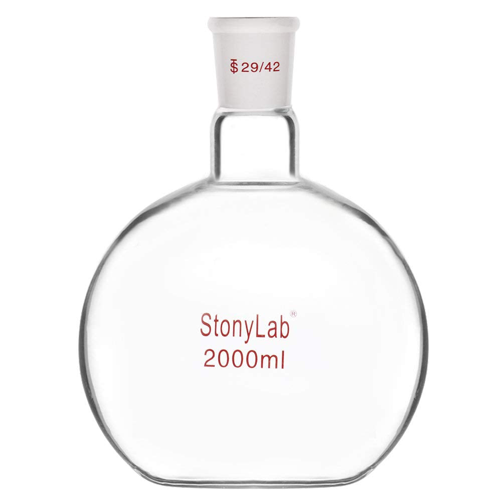 stonylab Heavy Wall Single Neck Borosilicate Glass Flat Bottom Boiling Flask, with 29/42 Standard Taper Outer Joint, 2000ml 2000 ml