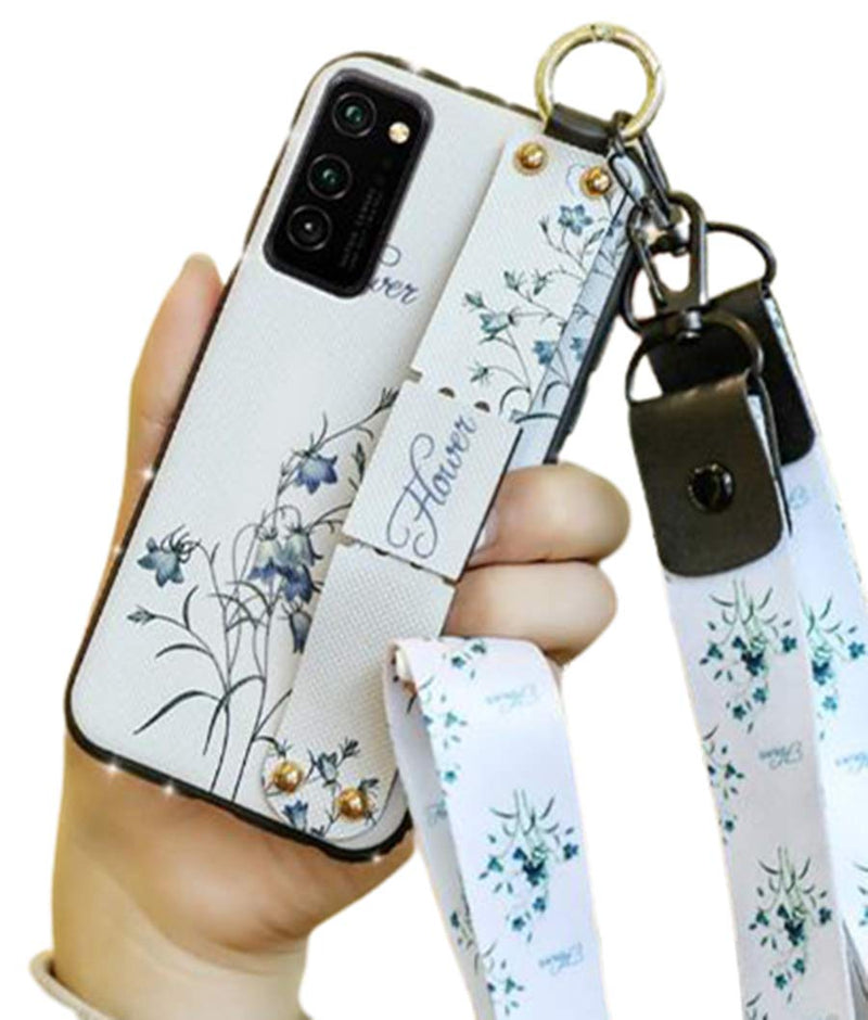 Aulzaju for Samsung S21 Plus 5G Case Women Girls Neck Lace Strap Flower Design Soft Slim TPU Bumper Cover with Strap Stand Galaxy S21 Plus Cute Bling Diamond Frame Phone Case with Loopy Ring White Samsung Galaxy S21 Plus