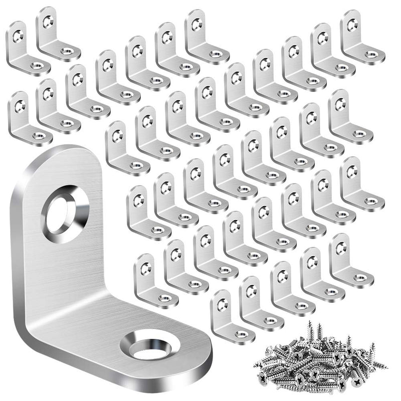40PCS L Bracket Corner Brace Small L Brackets for Wood, Metal Corner Bracket, Stainless Steel Right Angle Bracket for Wood Furniture Chair Drawer Cabinet with 80PCS Screws (0.79 x 0.79 inch) 20 mm Silver