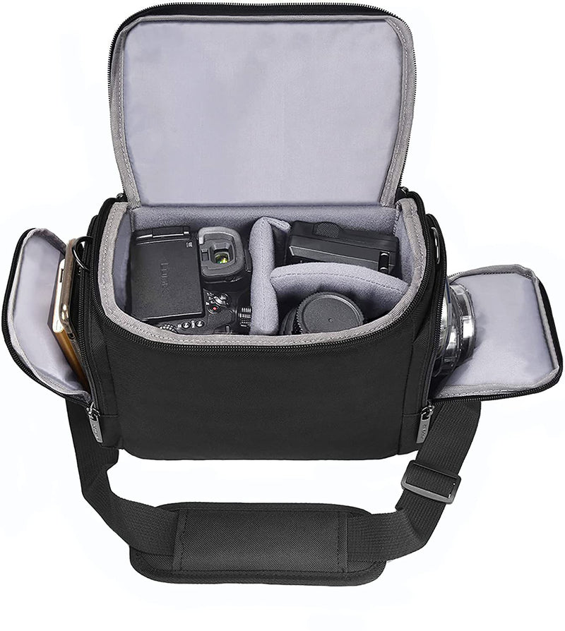 Cwatcun Shoulder Camera Bag Water Resistant Camera Bag Case for Nikon Canon Sony Pentax Olympus Panasonic Samsung Mirrorless SLR DSLR Photography Lens Accessories Large Black 1.0 BLACK L