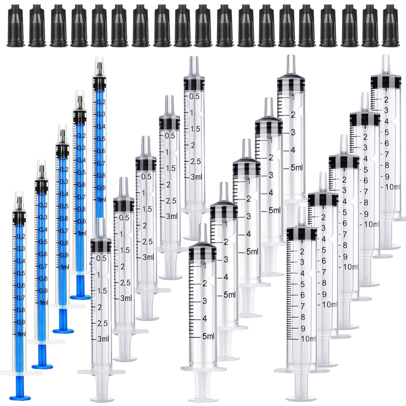 20 Pack Plastic Syringes - 1ml / 3ml / 5ml / 10ml - Separate Sterile Packaging Syringe Without Needle with Caps,Suitable for Scientific Labs Measurement, Measuring, Dispensing, Watering, Refilling