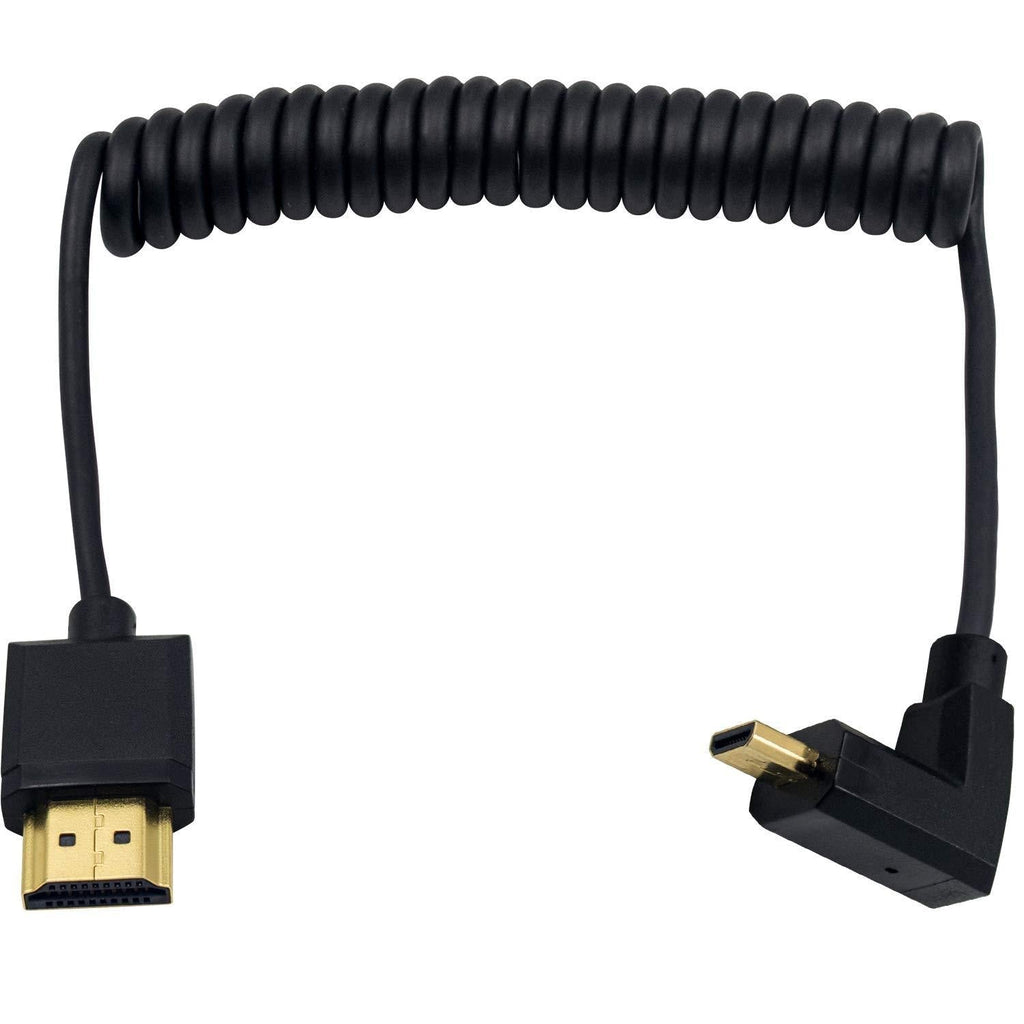 Duttek Micro HDMI to Standard HDMI Cable, Micro HDMI to HDMI Coiled Cable, Extreme Slim UP Angled Micro HDMI Male to HDMI Male Coiled Cable for 1080P, 4K, Ultra HD, 3D (1.2M/4FT) UP Angled 1.2M