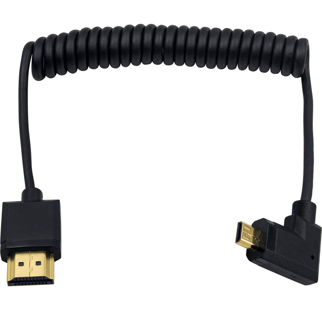 Duttek Micro HDMI to Standard HDMI Cable, Micro HDMI to HDMI Coiled Cable, Extreme Slim Left Angled Micro HDMI Male to HDMI Male Coiled Cable for 1080P, 4K, Ultra HD, 3D (1.2M/4FT) Left Angled 1.2M