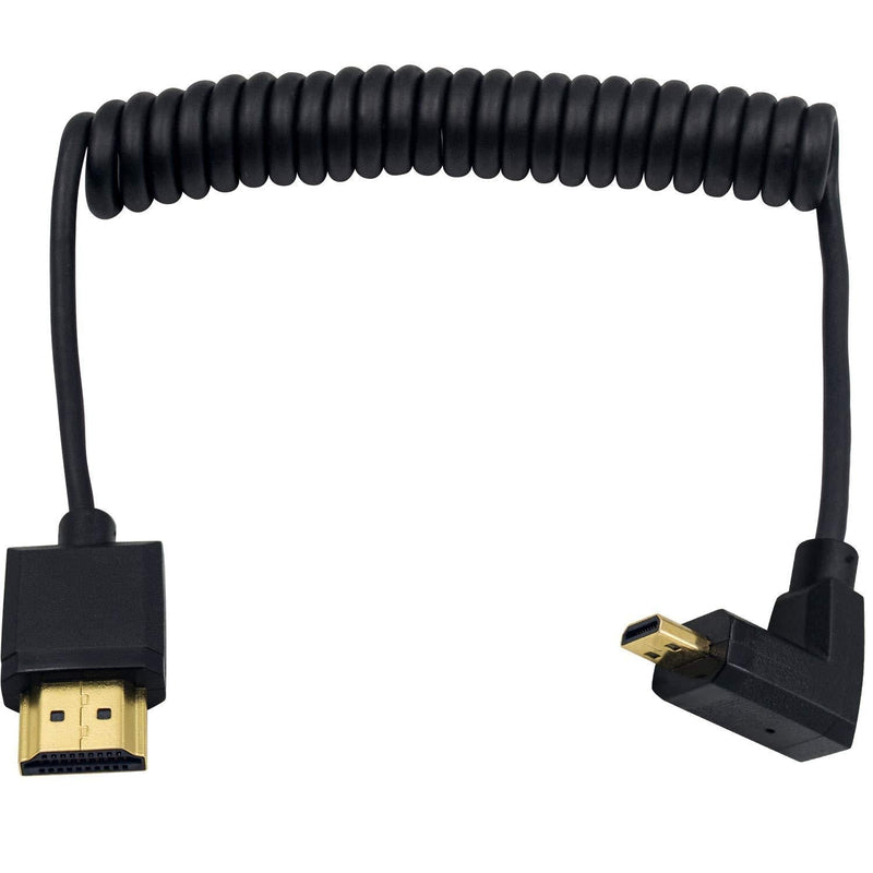 Duttek Micro HDMI to Standard HDMI Cable, Micro HDMI to HDMI Coiled Cable, Extreme Slim Down Angled Micro HDMI Male to HDMI Male Coiled Cable for 1080P, 4K, Ultra HD, 3D (1.2M/4FT) Down Angled 1.2M