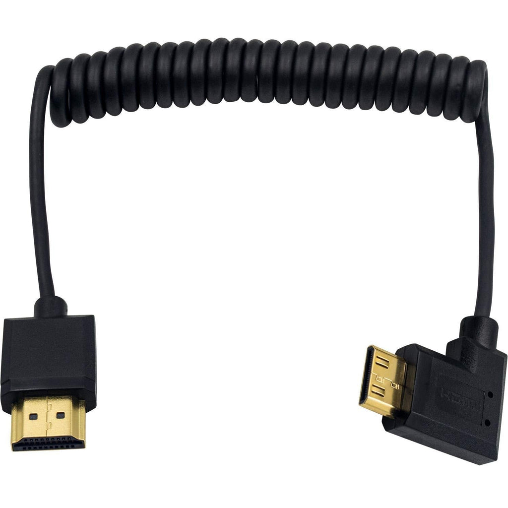 Duttek Mini HDMI to Standard HDMI Cable, Mini HDMI to HDMI Coiled Cable, Ultra-Thin Left Angled HDMI Male to Mini HDMI Male Coiled Cable Support 4K Ultra HD, 1080p, 3D (HDMI 2.0) (1.2M/4FT) Left Angled 1.2M