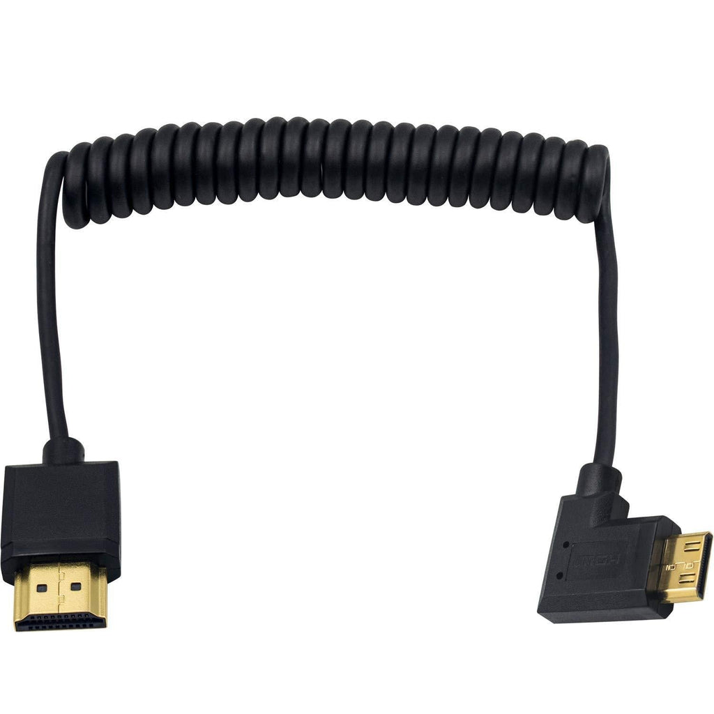 Duttek Mini HDMI to Standard HDMI Cable, Mini HDMI to HDMI Coiled Cable, Ultra-Thin Right Angled HDMI Male to Mini HDMI Male Coiled Cable Support 4K Ultra HD, 1080p, 3D (HDMI 2.0) (1.2M/4FT) Right Angled 1.2M