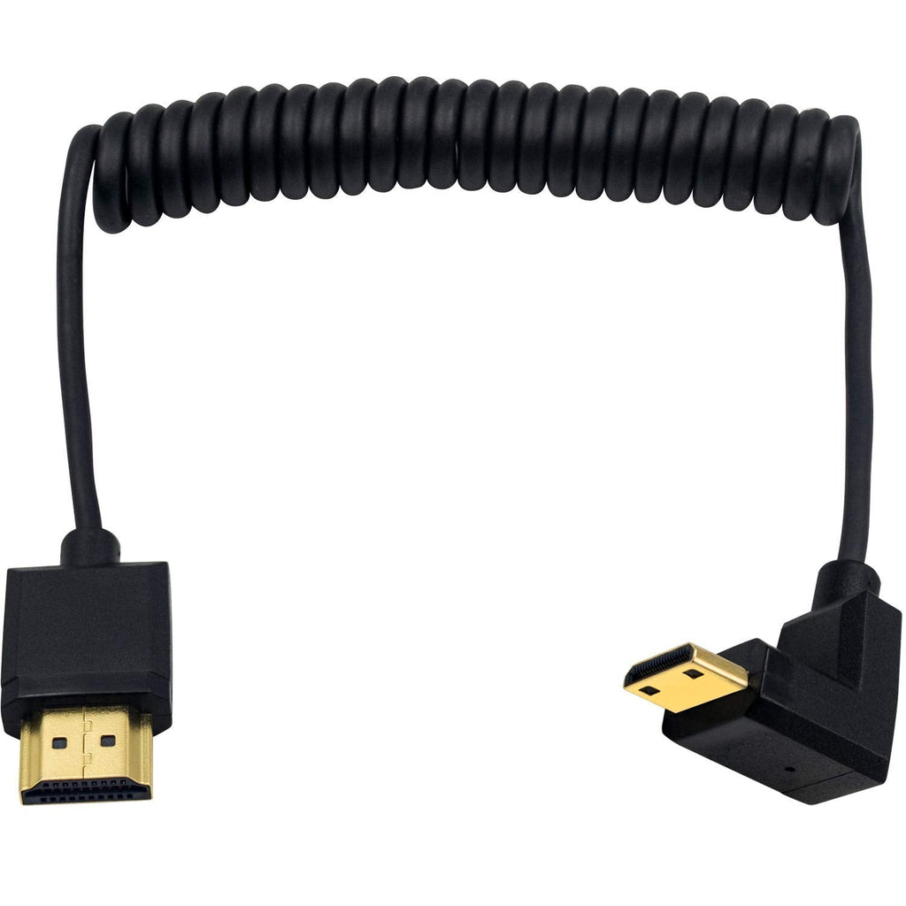 Duttek Mini HDMI to Standard HDMI Cable, Mini HDMI to HDMI Coiled Cable, Ultra-Thin Down Angled HDMI Male to Mini HDMI Male Coiled Cable Support 4K Ultra HD, 1080p, 3D (HDMI 2.0) (1.2M/4FT) Down Angled 1.2M