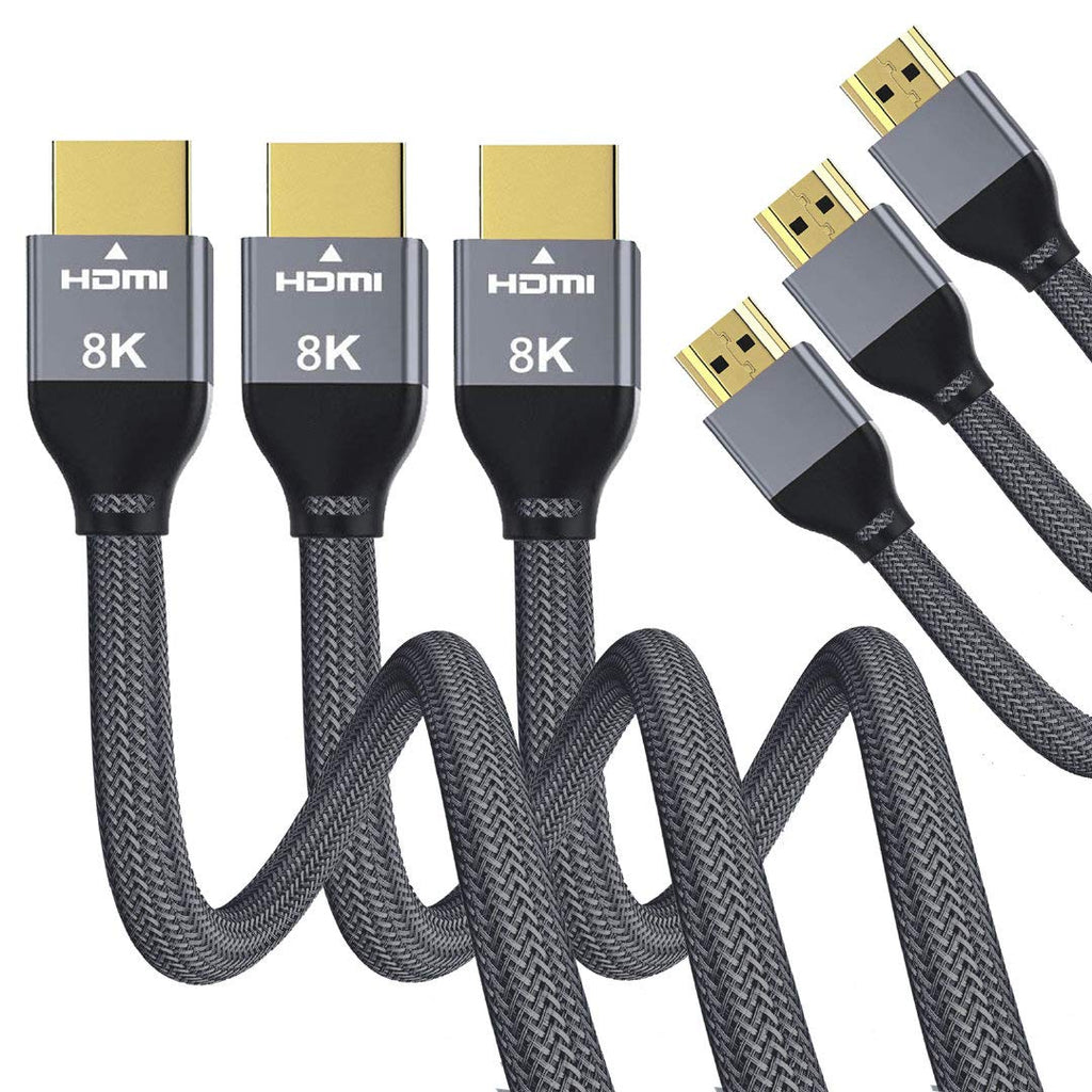 8K HDMI Cable 6.6FT (3 Pack), HDMI 2.1 Ultra HD 8K 60Hz High Speed 48Gpbs,Braided Nylon & Gold Connectors,Compatible for PS5, PS4, Xbox Series X,Switch,Laptop,Sony Samsung UHD Monitor,Apple TV & More 3 PACK 6.6FT/2M
