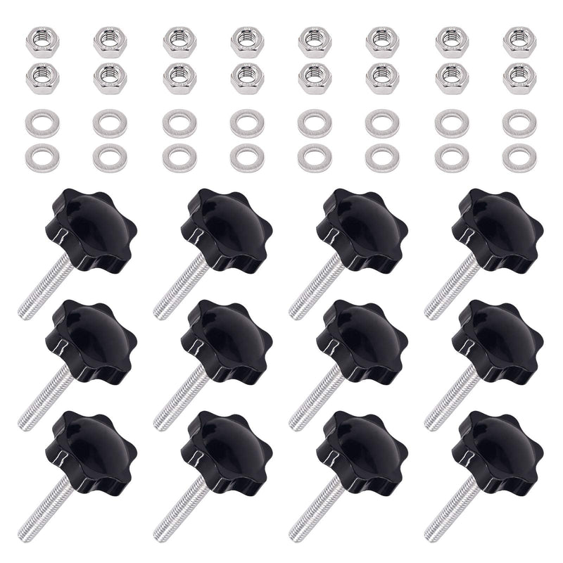 Swpeet 60Pcs M6 x 40 Hex Shaped Male Thread Metal Clamping Hand Star Knobs with 304 Stainless Steel Hex Nuts and Flat Washer, Clamping Screw Plastic Screw-On Handle Clamping Knob (M640) M6*40