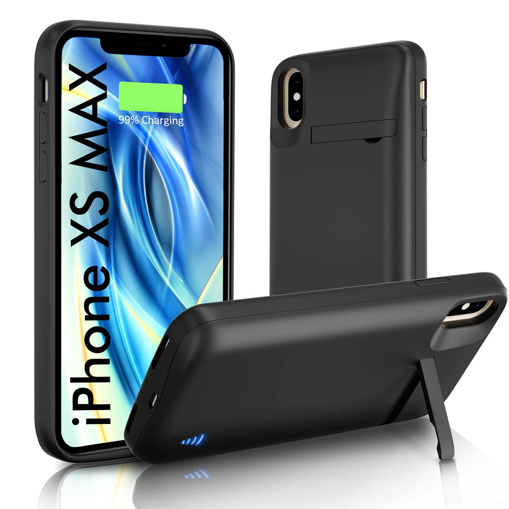 Battery Case for iPhone Xs Max, Kickstand & Priority Charging 6800mAh Extended Charger Case for Apple Xs Max 6.5" Black