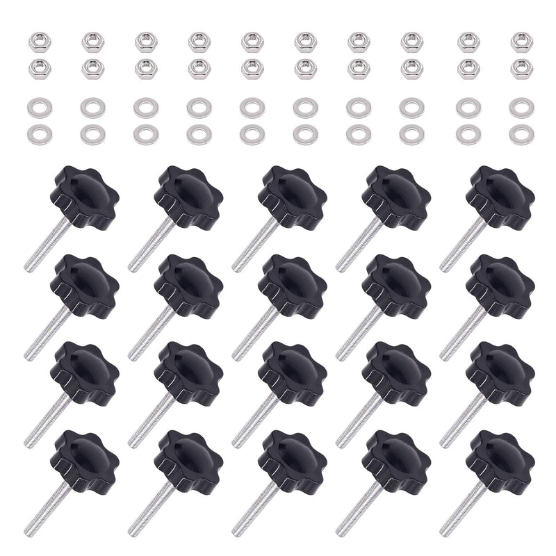 Swpeet 60Pcs M4 x 30 Hex Shaped Male Thread Metal Clamping Hand Star Knobs with 304 Stainless Steel Hex Nuts and Flat Washer Assortment Kit, Clamping Screw Plastic Screw-On Handle (M430) M4*30