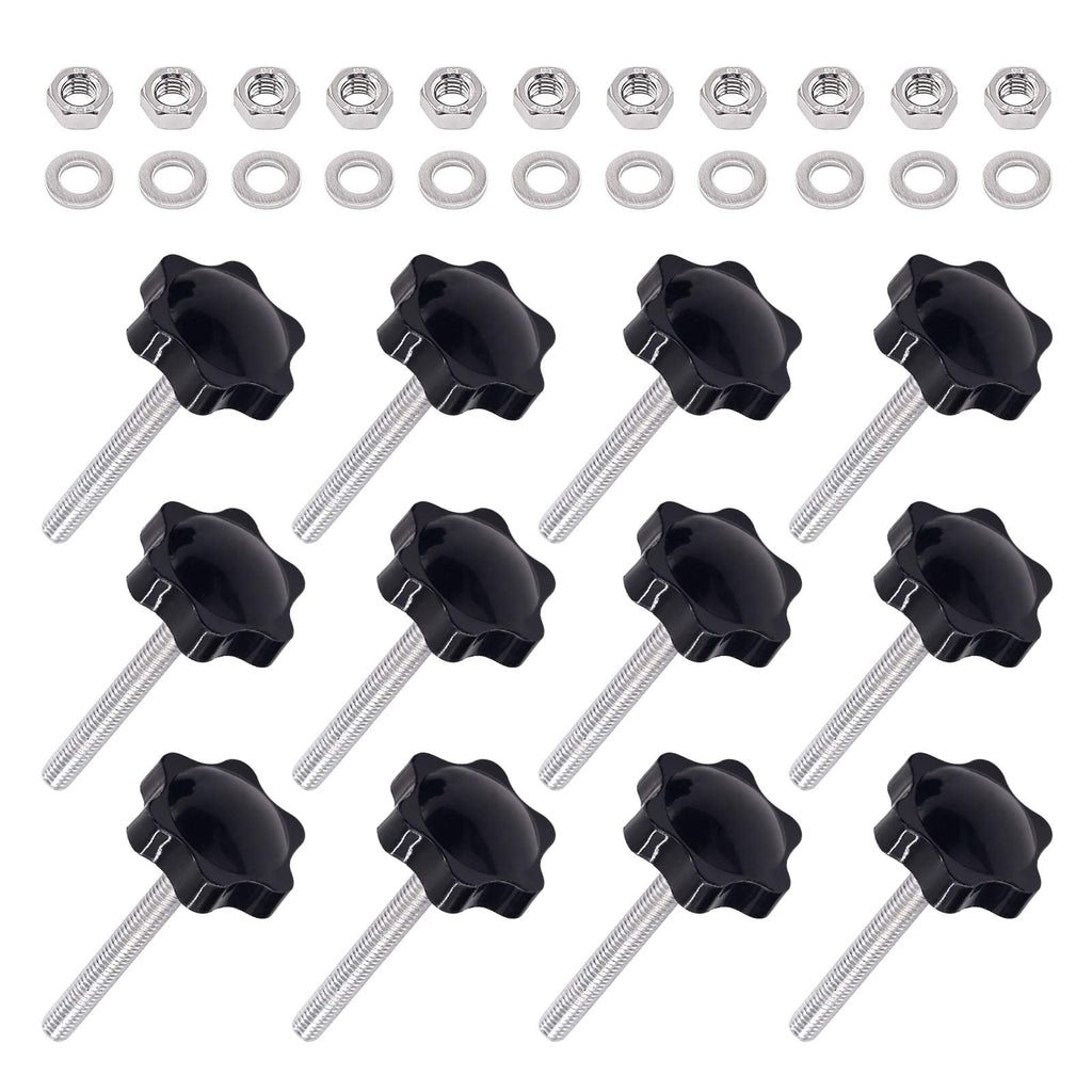 Swpeet 60Pcs M6 x 50 Hex Shaped Male Thread Metal Clamping Hand Star Knobs with 304 Stainless Steel Hex Nuts and Flat Washer Assortment Kit, Clamping Screw Plastic Screw-On Handle(M650) M6*50