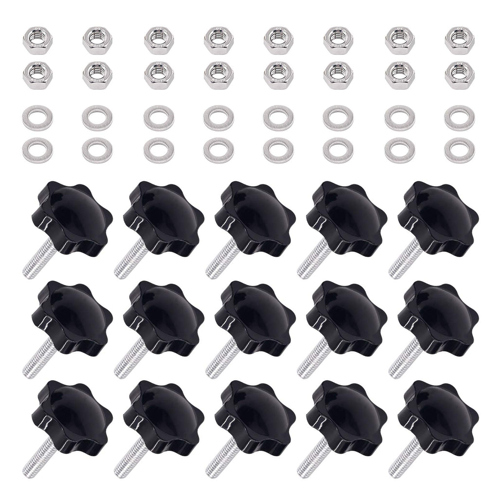 Swpeet 60Pcs M6 x 30 Hex Shaped Male Thread Metal Clamping Hand Star Knobs with 304 Stainless Steel Hex Nuts and Flat Washer Assortment Kit, Clamping Screw Plastic Clamping Knob (M630) M6*30