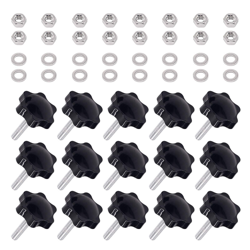 Swpeet 60Pcs M6 x 30 Hex Shaped Male Thread Metal Clamping Hand Star Knobs with 304 Stainless Steel Hex Nuts and Flat Washer Assortment Kit, Clamping Screw Plastic Clamping Knob (M630) M6*30