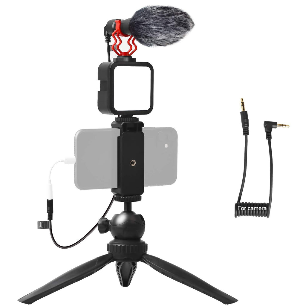 Smartphone Video Microphone with LED Light,Tripod Video Kit Vlog YouTube Filmmaker External - Mic for iPhone 7 8 X XS MAX 11 12 Pro Samsung, Canon/Nikon/Sony DSLR Camera