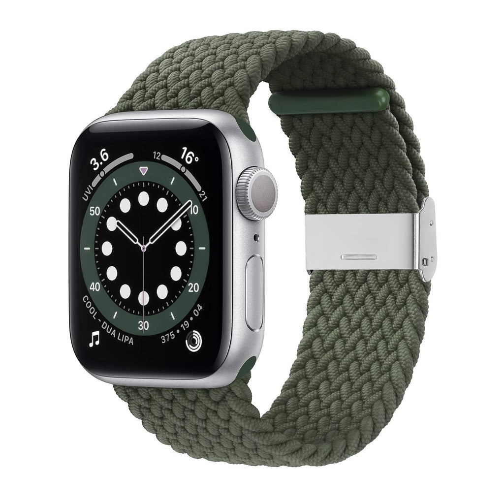 Bagoplus Compatible with Apple Watch iWatch Bands 38mm 40mm 42mm 44mm Women Men, Adjustable Braided Solo Loop Stretchable Elastics Sport Wristband for iWatch Series 6/SE/5/4/3/2/1 with Buckles Army Green 38mm/40mm - 4.5"-7.9"